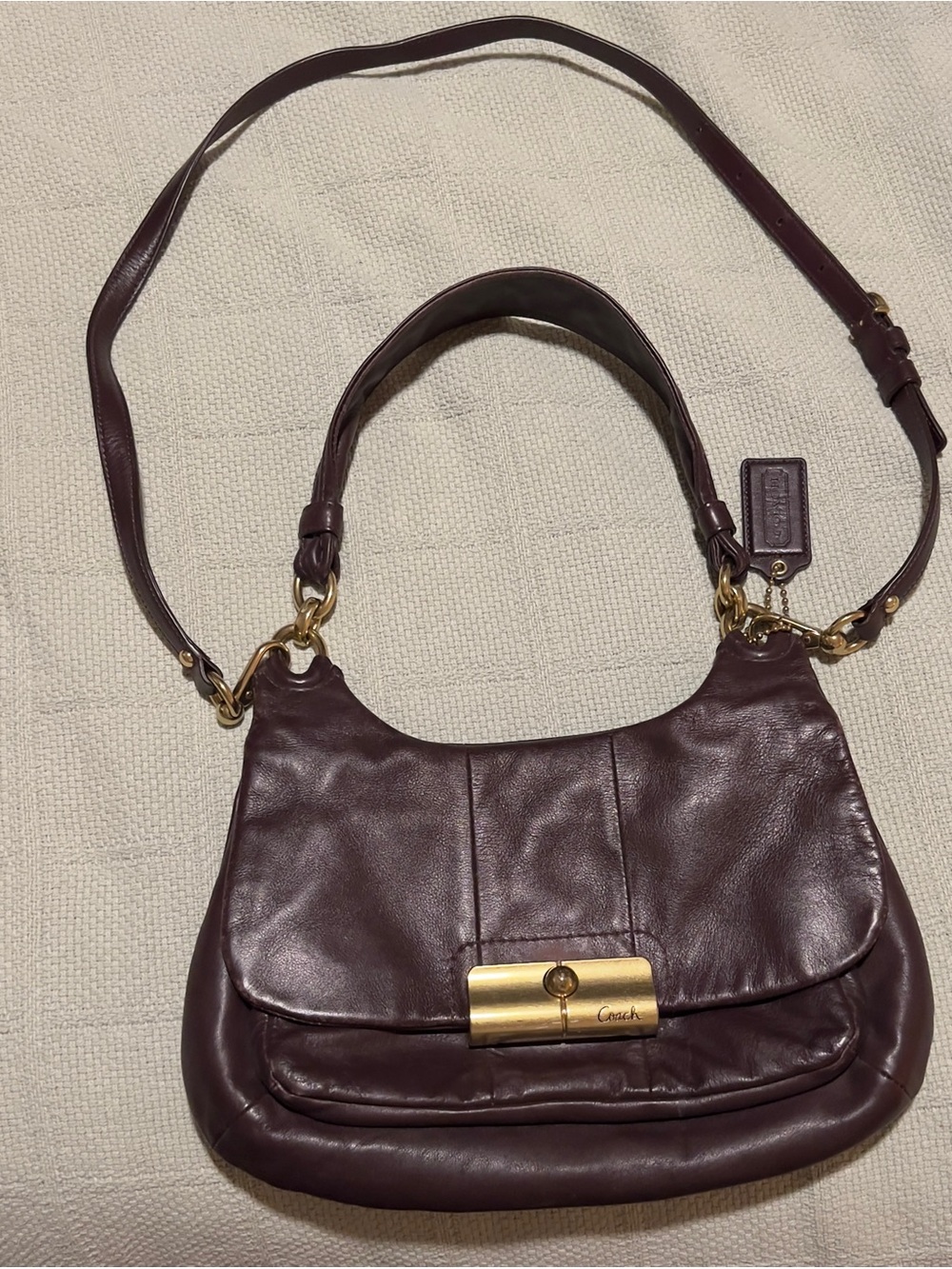 Coach Kristin Leather Flap Shoulder Bag in Deep Plum / Chocolate Burgundy